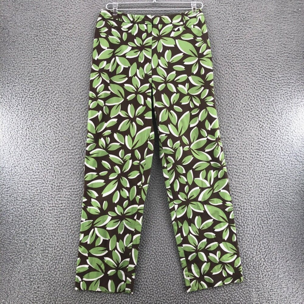 Talbots Pants Womens 8 Green Brown Floral Stretch Tapered Ankle Casual Vintage